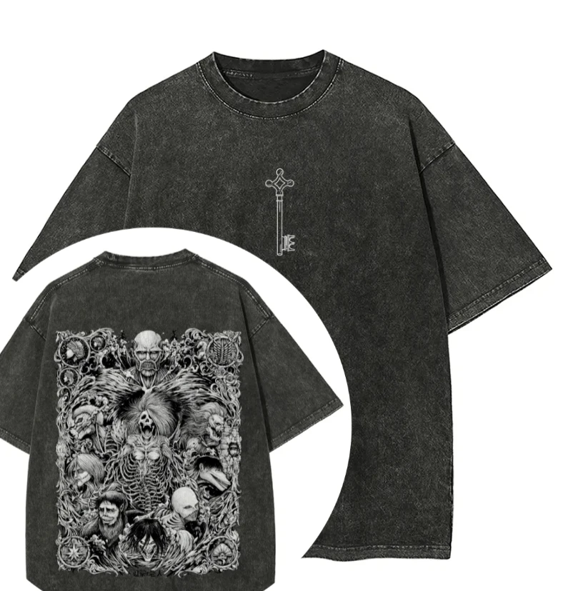 2026 New Attack on Titan Men and Women Summer Fashion Casual Clothing Retro Street Style Anime Printed Cotton T-shirt