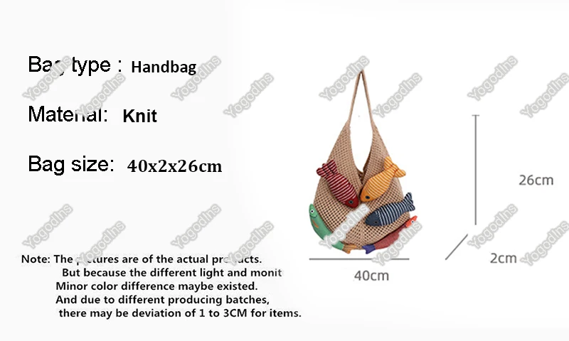Cute Little Fish Relaxed Knitted Bag 2026 Summer New Commuter Versatile Shoulder Bag Contrasting Cut Out Tote Bag