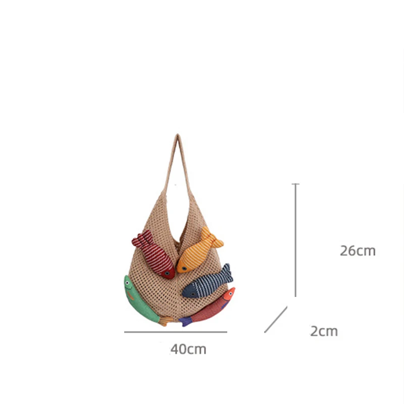 Cute Little Fish Relaxed Knitted Bag 2026 Summer New Commuter Versatile Shoulder Bag Contrasting Cut Out Tote Bag