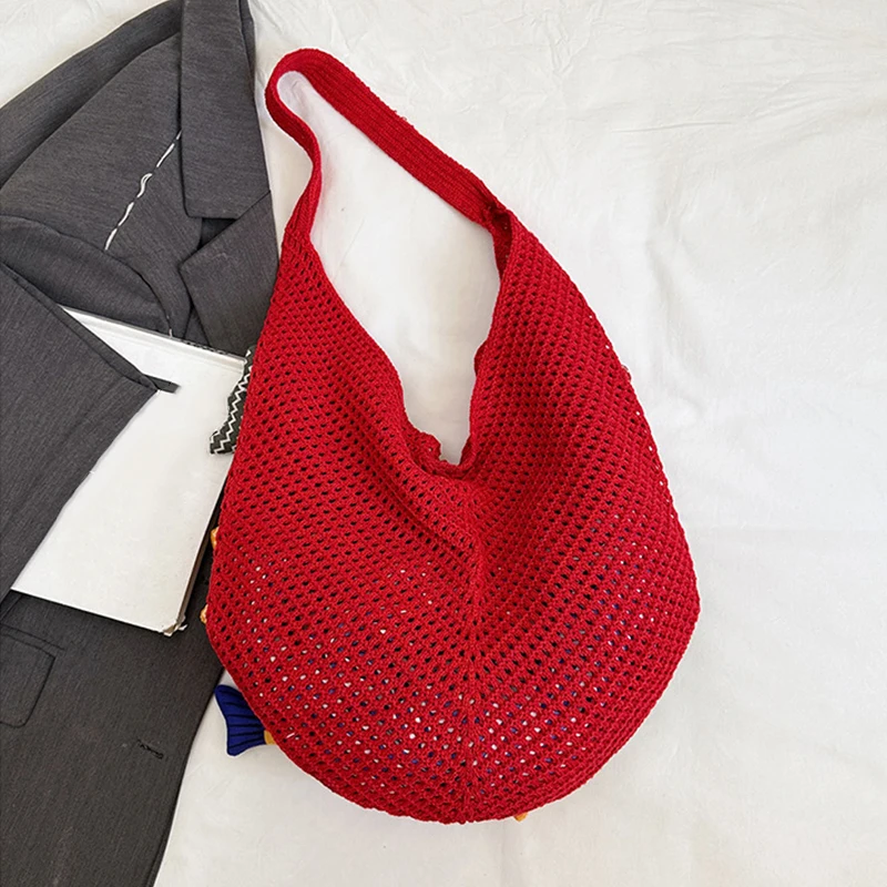 Cute Little Fish Relaxed Knitted Bag 2026 Summer New Commuter Versatile Shoulder Bag Contrasting Cut Out Tote Bag