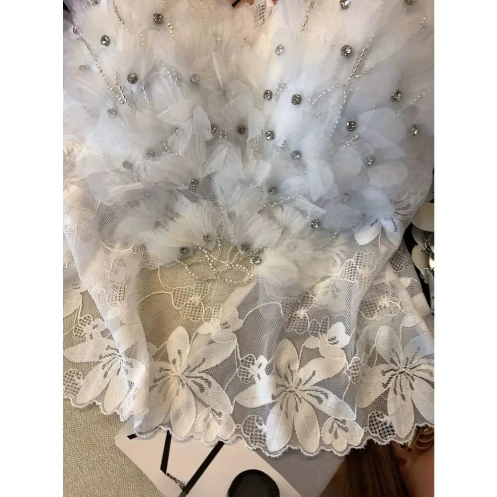 Pink Heavy Industry Flower Hot Diamond Vest Women's Outer Wear with Chest Pad Suspender Shirt Sleeveless Mesh Top Tank Top