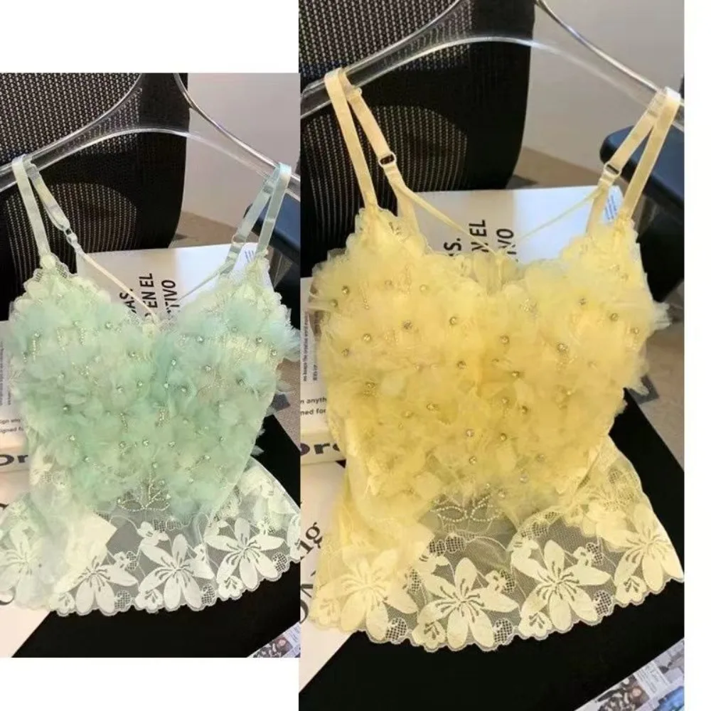 Pink Heavy Industry Flower Hot Diamond Vest Women's Outer Wear with Chest Pad Suspender Shirt Sleeveless Mesh Top Tank Top