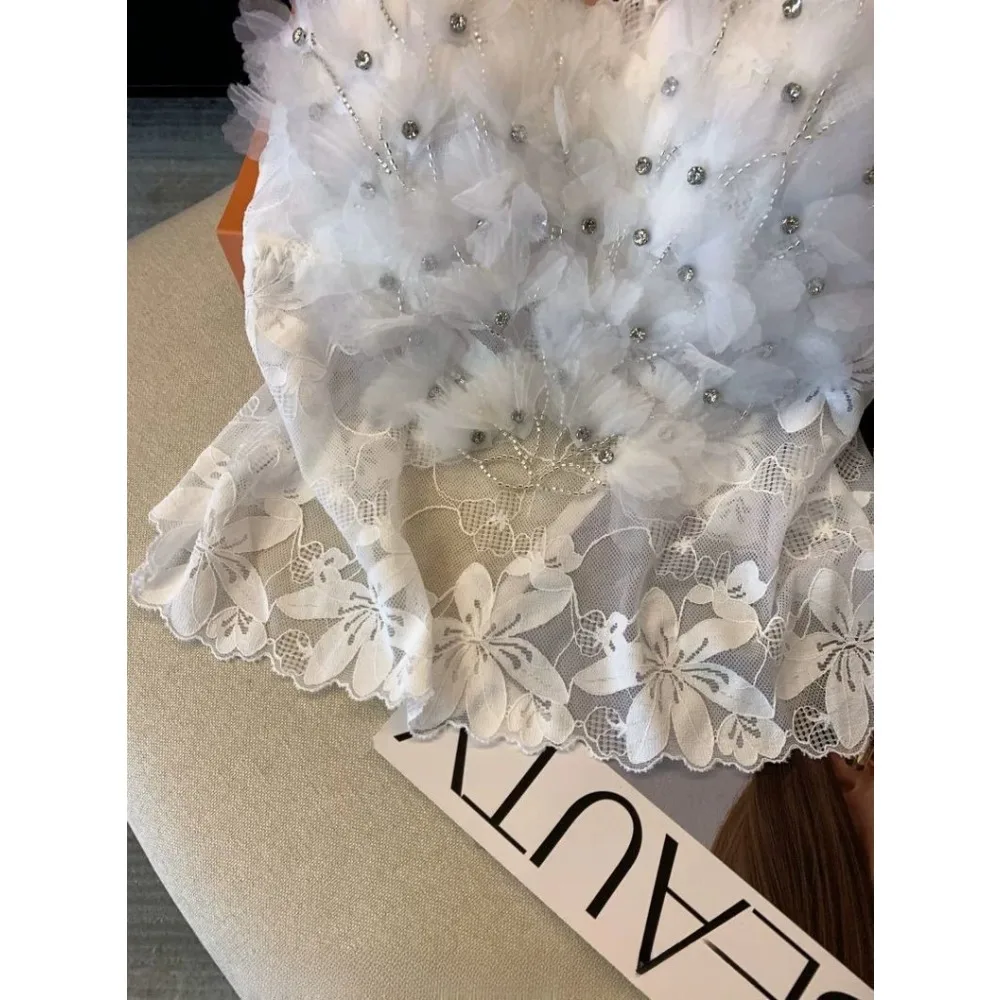 Pink Heavy Industry Flower Hot Diamond Vest Women's Outer Wear with Chest Pad Suspender Shirt Sleeveless Mesh Top Tank Top
