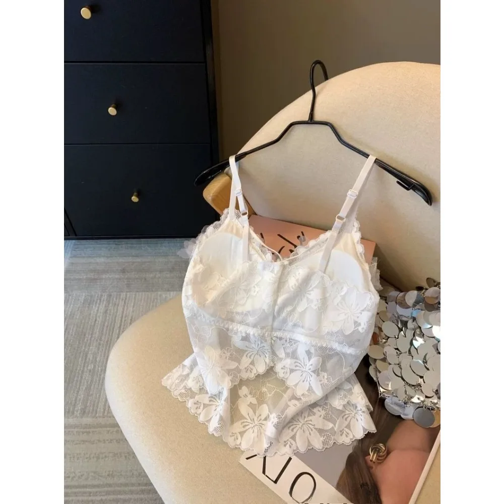 Pink Heavy Industry Flower Hot Diamond Vest Women's Outer Wear with Chest Pad Suspender Shirt Sleeveless Mesh Top Tank Top