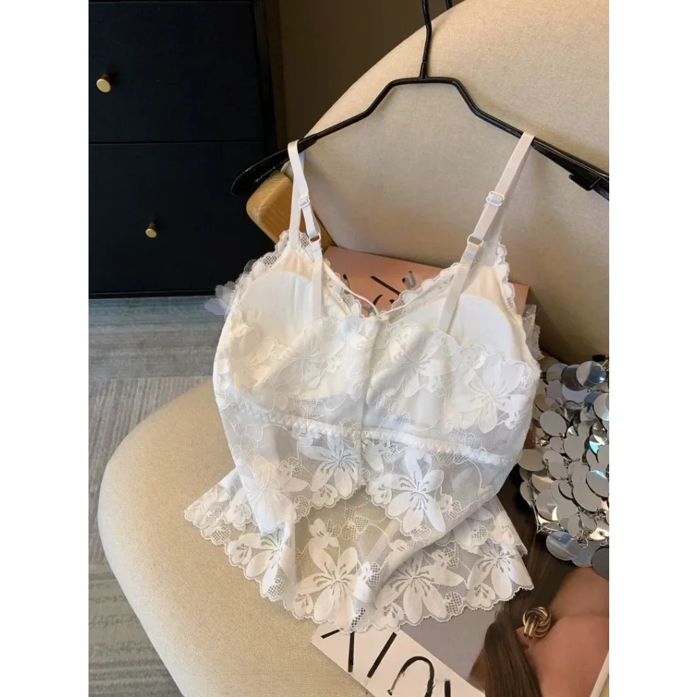 Pink Heavy Industry Flower Hot Diamond Vest Women's Outer Wear with Chest Pad Suspender Shirt Sleeveless Mesh Top Tank Top