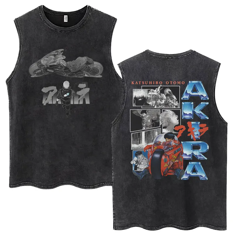 Washed Anime Akira Classic Tank Tops Science Fiction 90s Movie Shotaro Kaneda Vintage Sleeveless Tshirt Men Casual Cotton Vests
