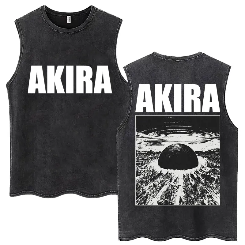 Washed Anime Akira Classic Tank Tops Science Fiction 90s Movie Shotaro Kaneda Vintage Sleeveless Tshirt Men Casual Cotton Vests