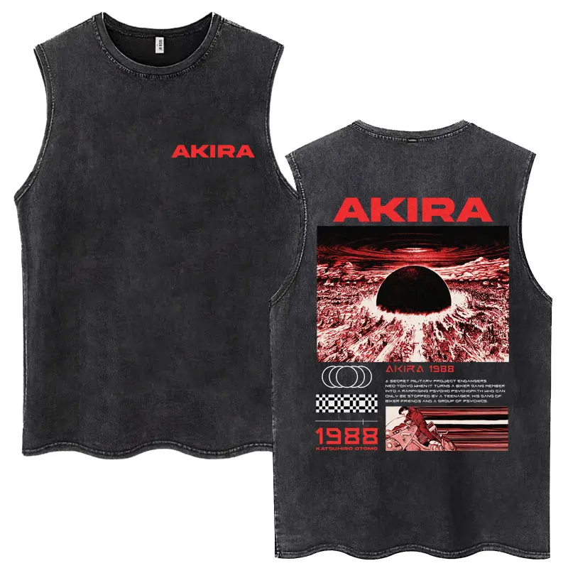 Washed Anime Akira Classic Tank Tops Science Fiction 90s Movie Shotaro Kaneda Vintage Sleeveless Tshirt Men Casual Cotton Vests