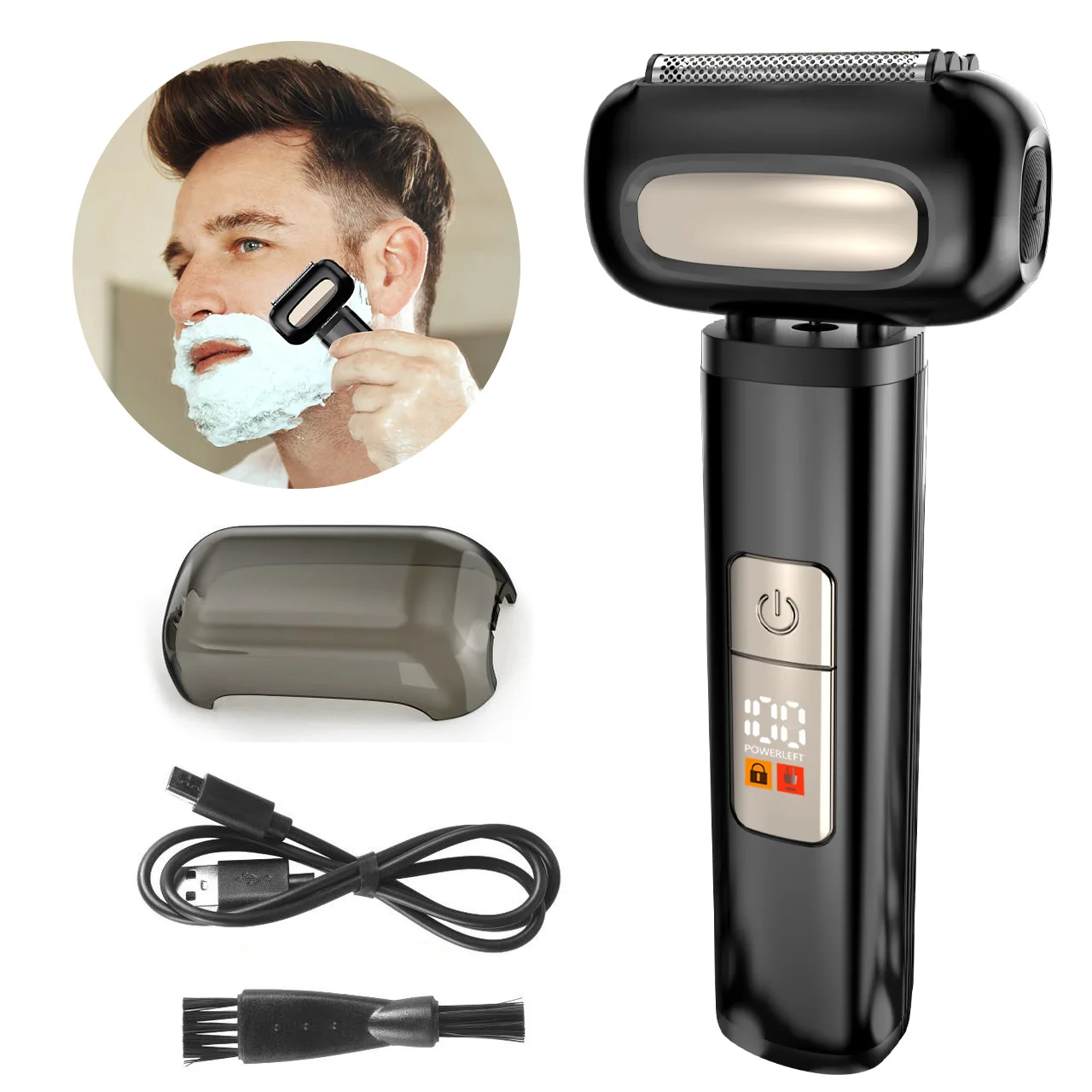 4-Blade Electric Shaver Washable Digital Display Reciprocating Home Use Beard Razor for Men Facial Hair Trimmer