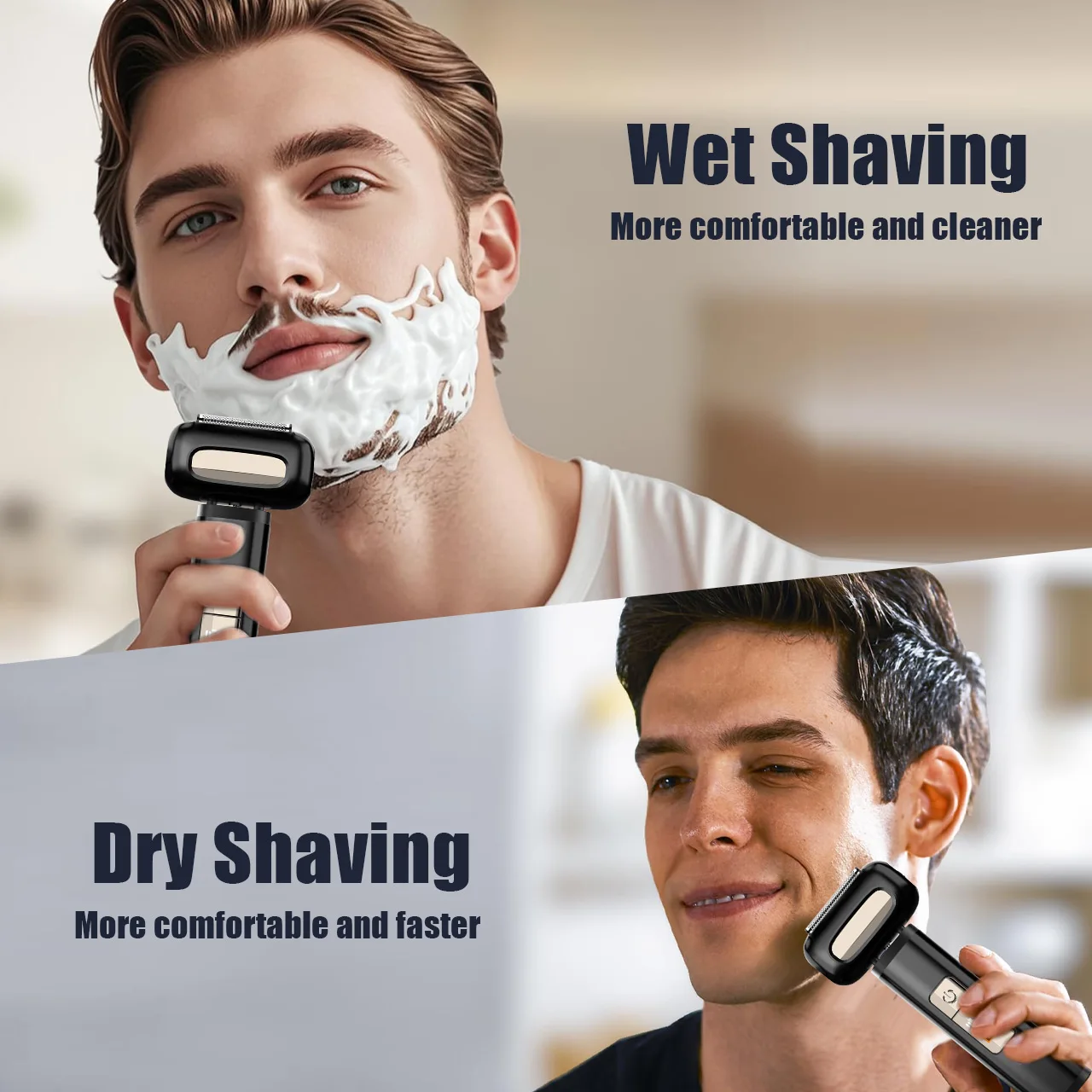 4-Blade Electric Shaver Washable Digital Display Reciprocating Home Use Beard Razor for Men Facial Hair Trimmer
