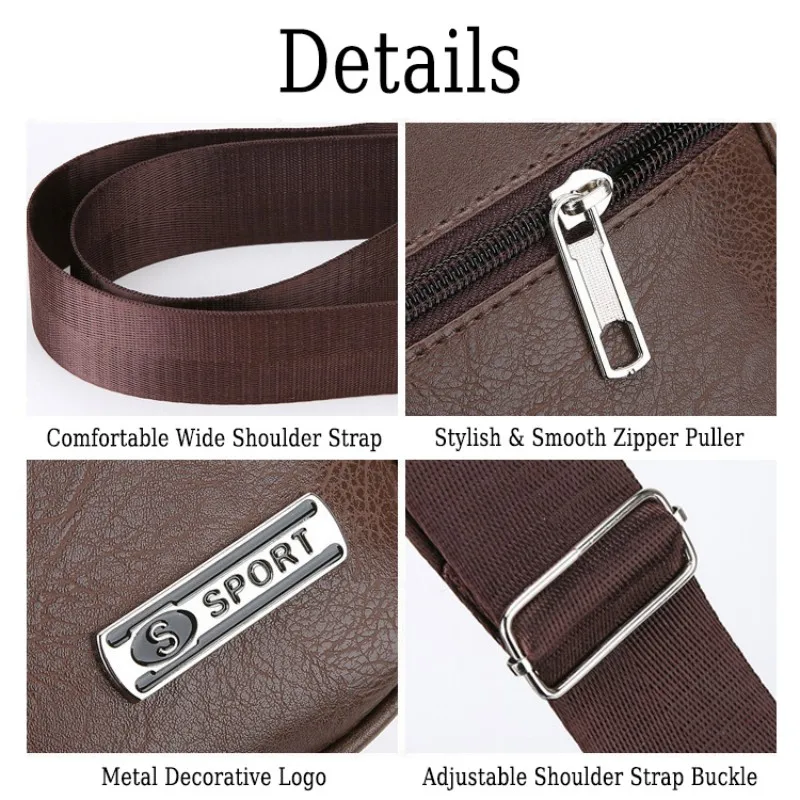 Men's PU Leather Shoulder Bag Large Capacity Casual Business Crossbody Bag Messenger Bag Gift