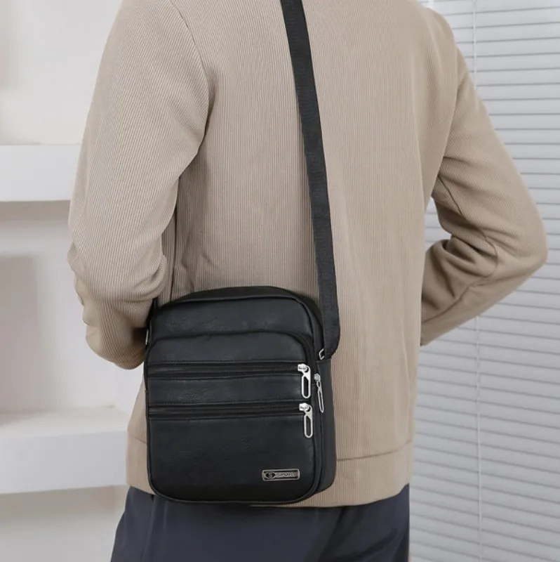 Men's PU Leather Shoulder Bag Large Capacity Casual Business Crossbody Bag Messenger Bag Gift