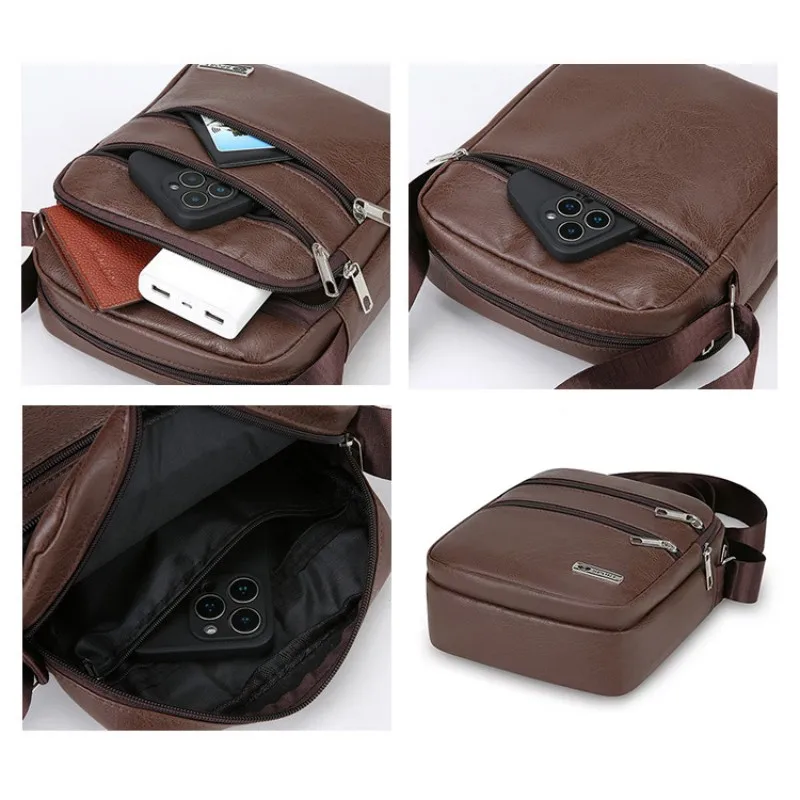 Men's PU Leather Shoulder Bag Large Capacity Casual Business Crossbody Bag Messenger Bag Gift