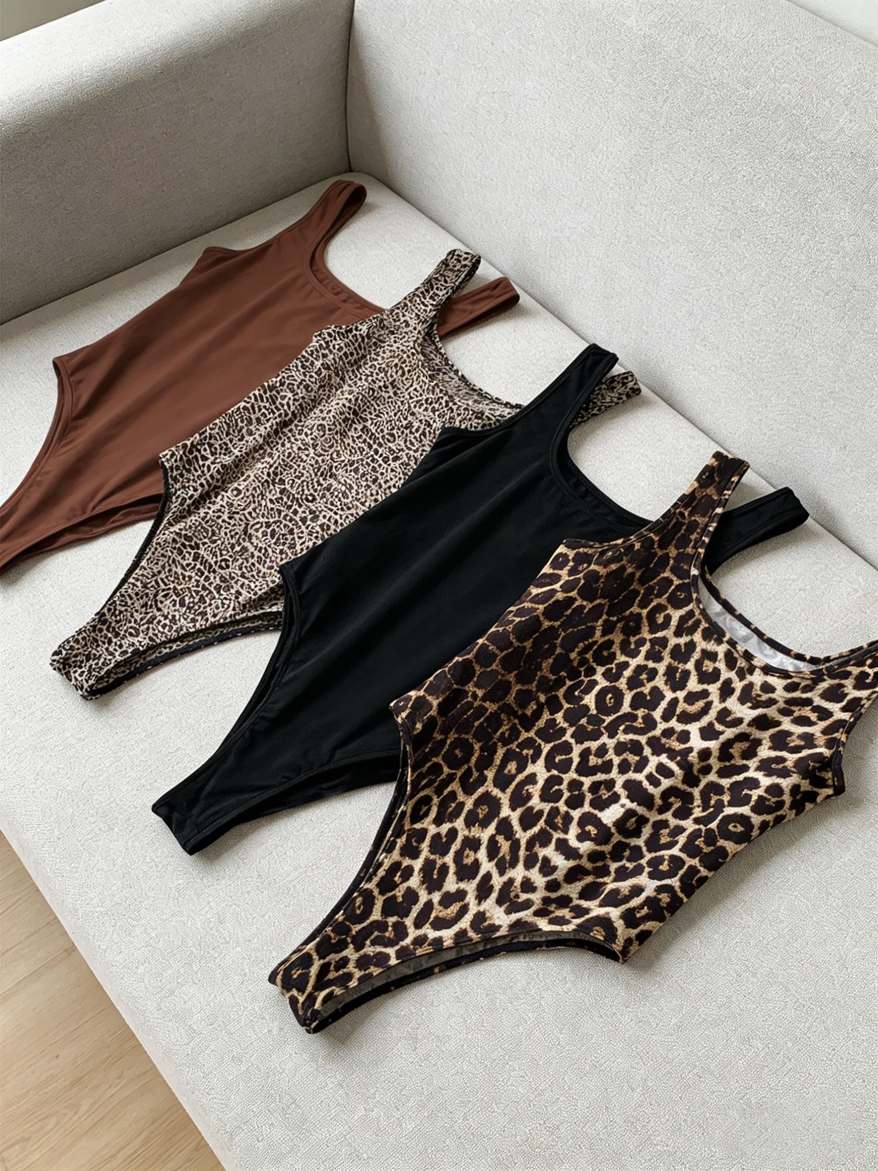 Women 4 Pack Ribbed Asymmetrical Bodysuit Set Casual Sleeveless Cutout One Piece Bodysuit Set