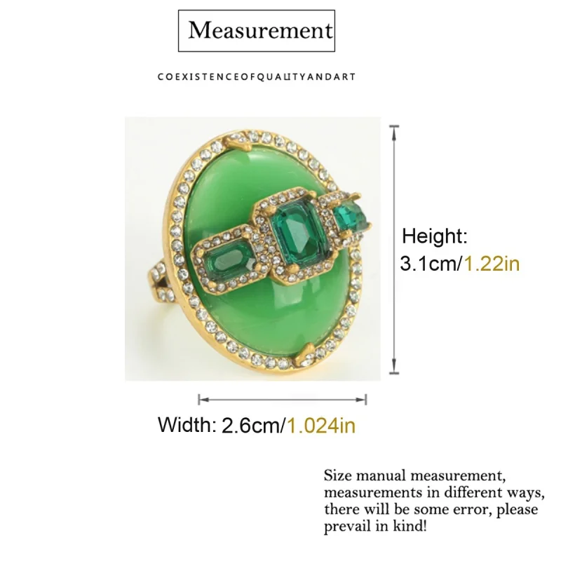 Luxury Gold Color Green Natural Stone Zircon Oval Vintage Rings Pearls for Woman Party Gift Antique Jewelry Korean Designer Open