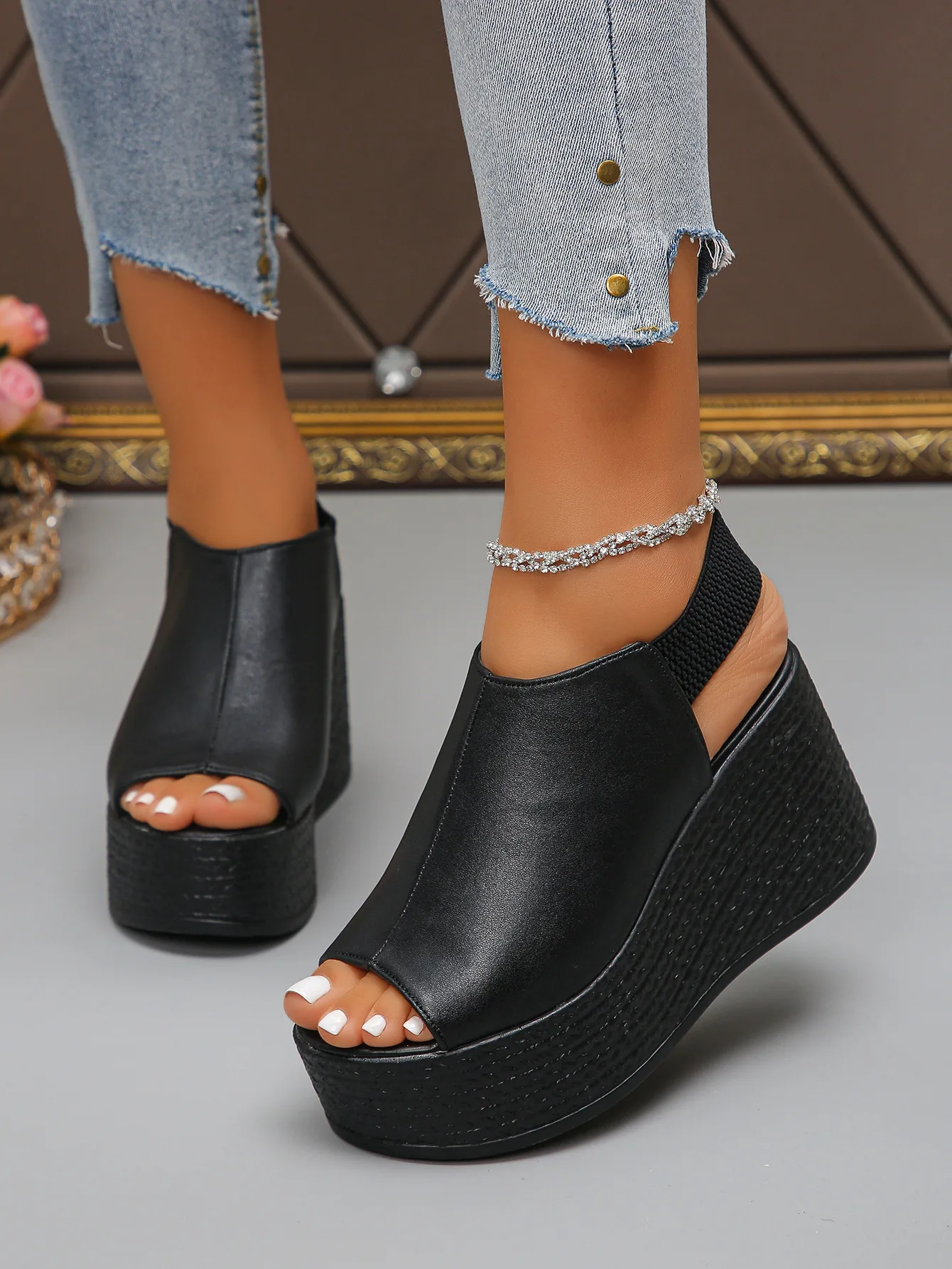 Women Sandals High Quality Summer Leather Wedge Sandals Women New Platform High Heels Shoes Sexy Open Toe Elegant Sandals