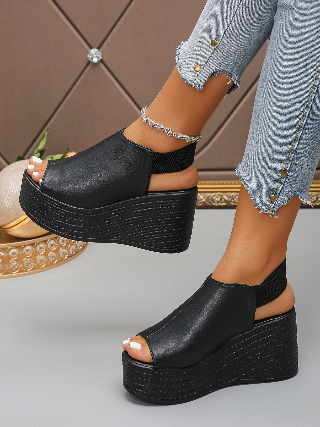 Women Sandals High Quality Summer Leather Wedge Sandals Women New Platform High Heels Shoes Sexy Open Toe Elegant Sandals
