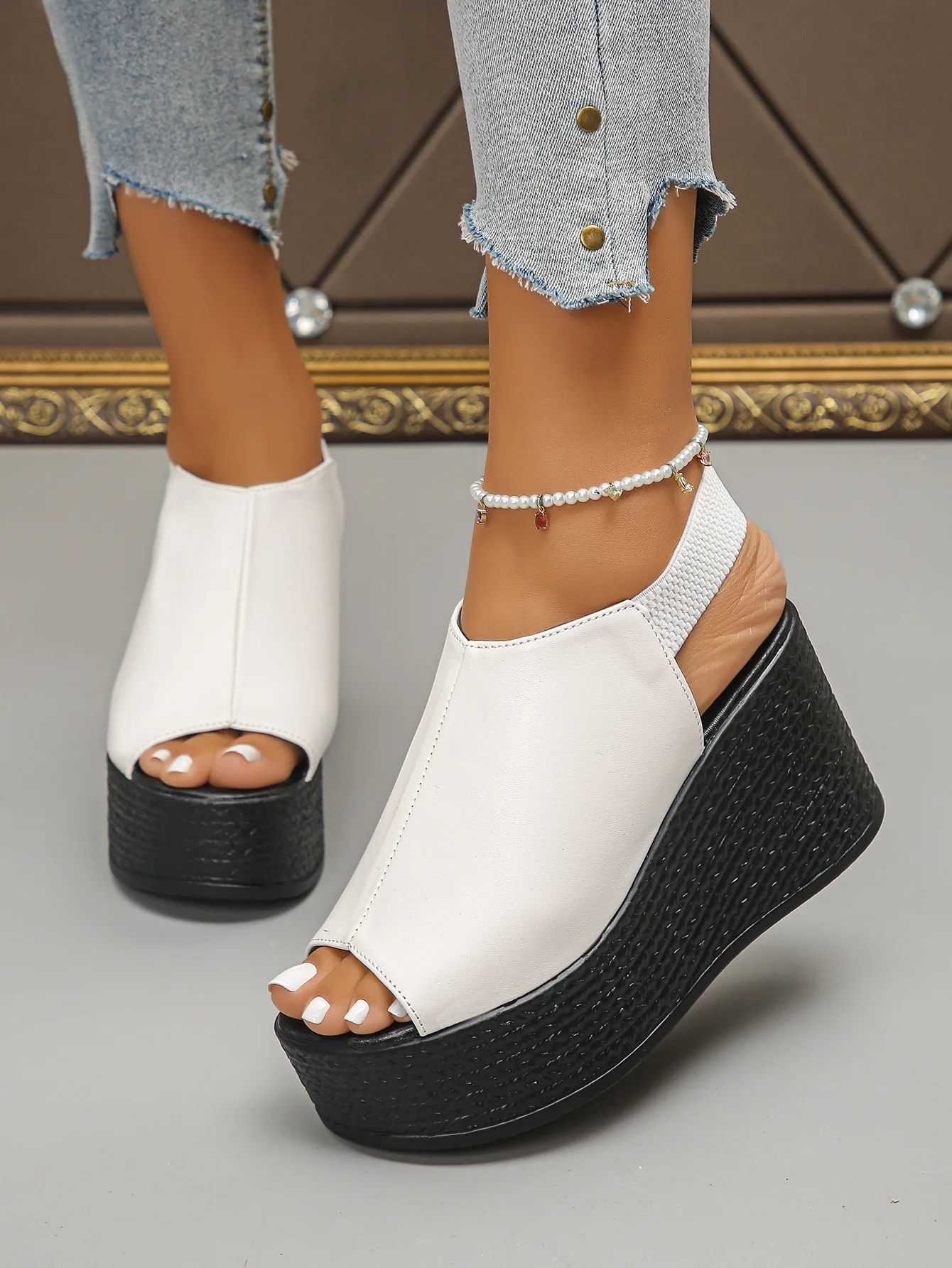 Women Sandals High Quality Summer Leather Wedge Sandals Women New Platform High Heels Shoes Sexy Open Toe Elegant Sandals