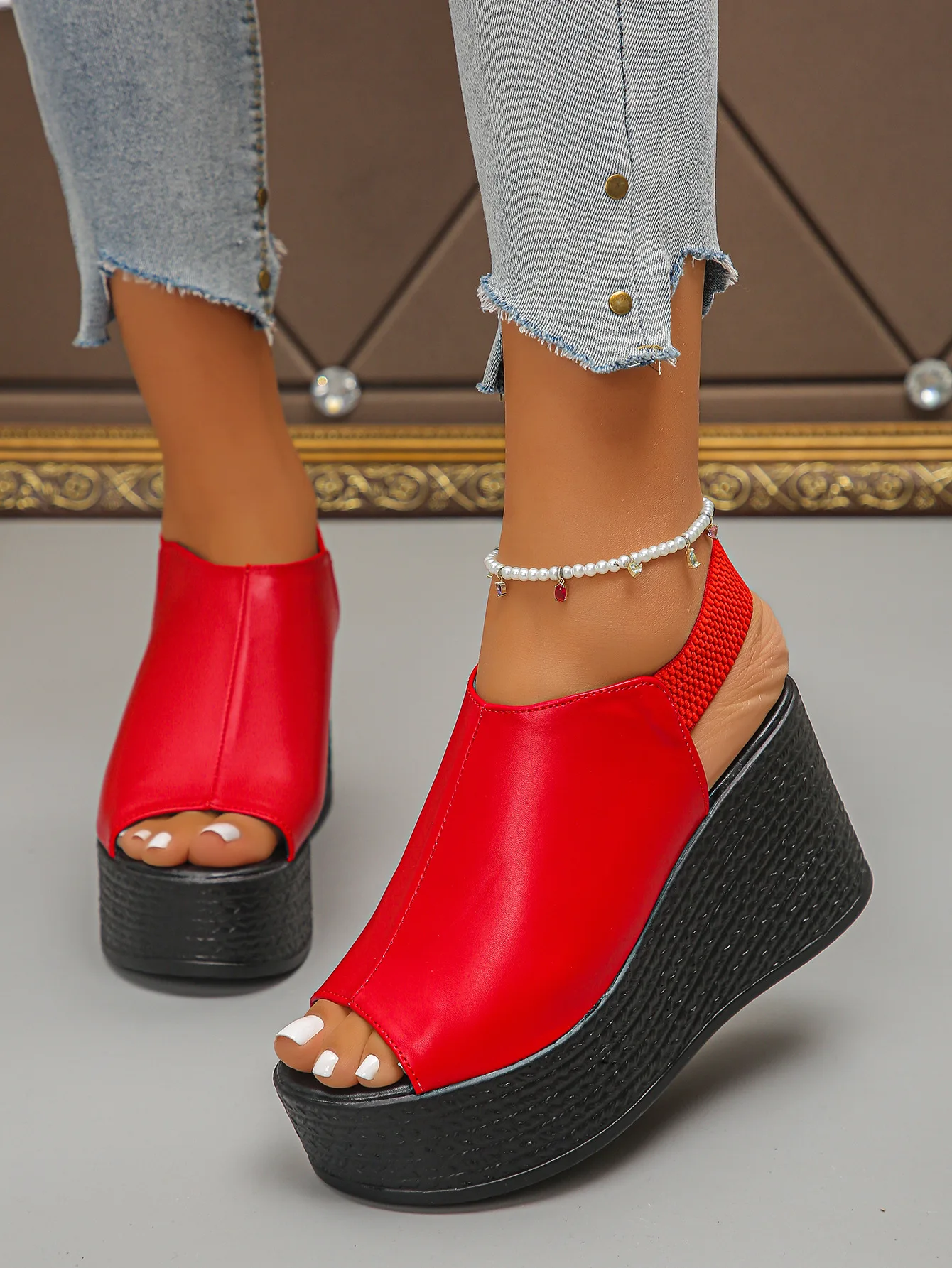 Women Sandals High Quality Summer Leather Wedge Sandals Women New Platform High Heels Shoes Sexy Open Toe Elegant Sandals