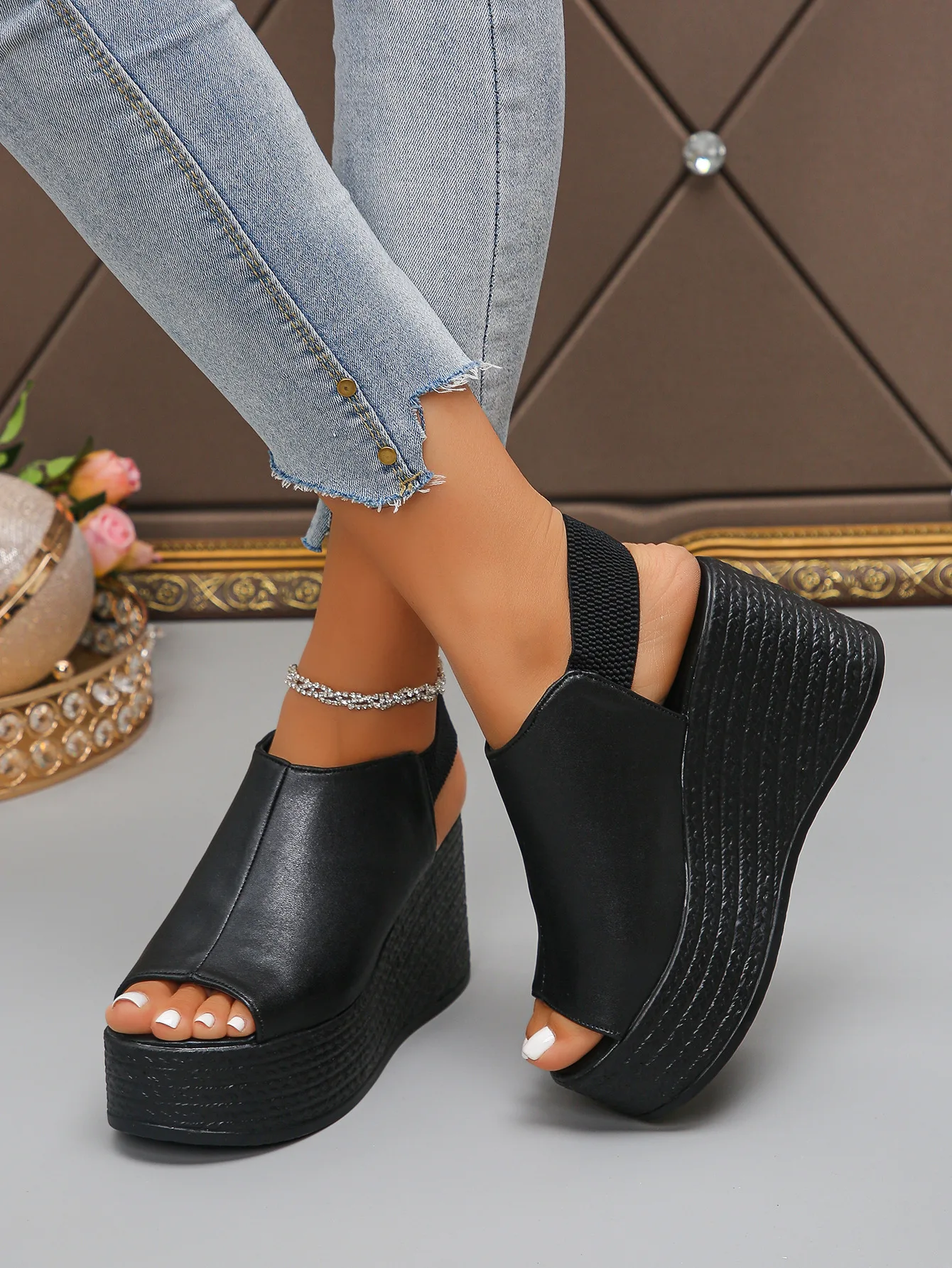 Women Sandals High Quality Summer Leather Wedge Sandals Women New Platform High Heels Shoes Sexy Open Toe Elegant Sandals