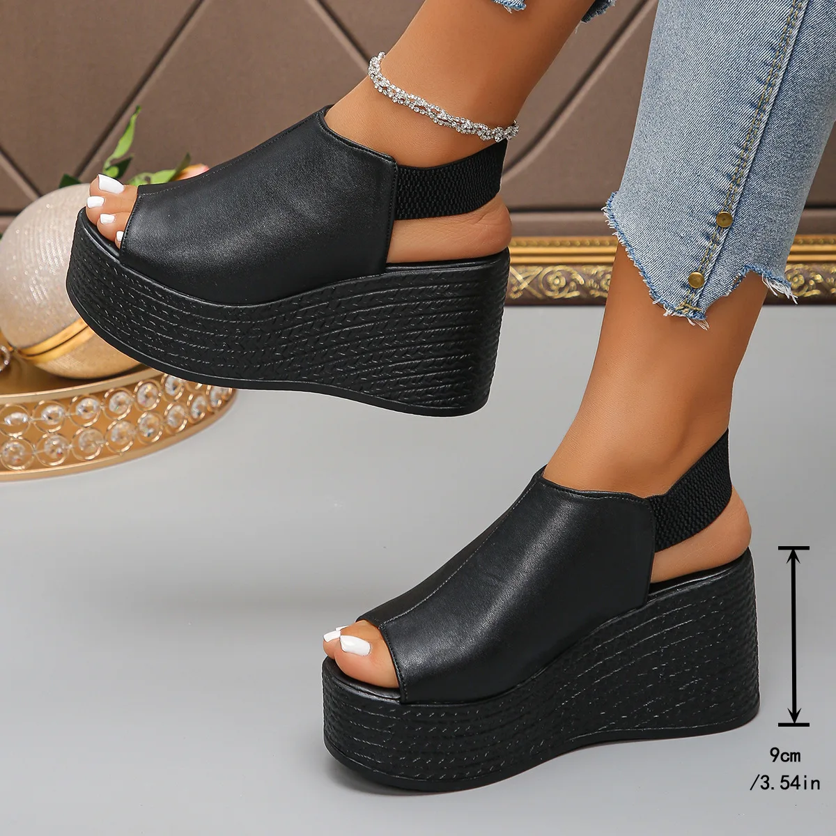 Women Sandals High Quality Summer Leather Wedge Sandals Women New Platform High Heels Shoes Sexy Open Toe Elegant Sandals