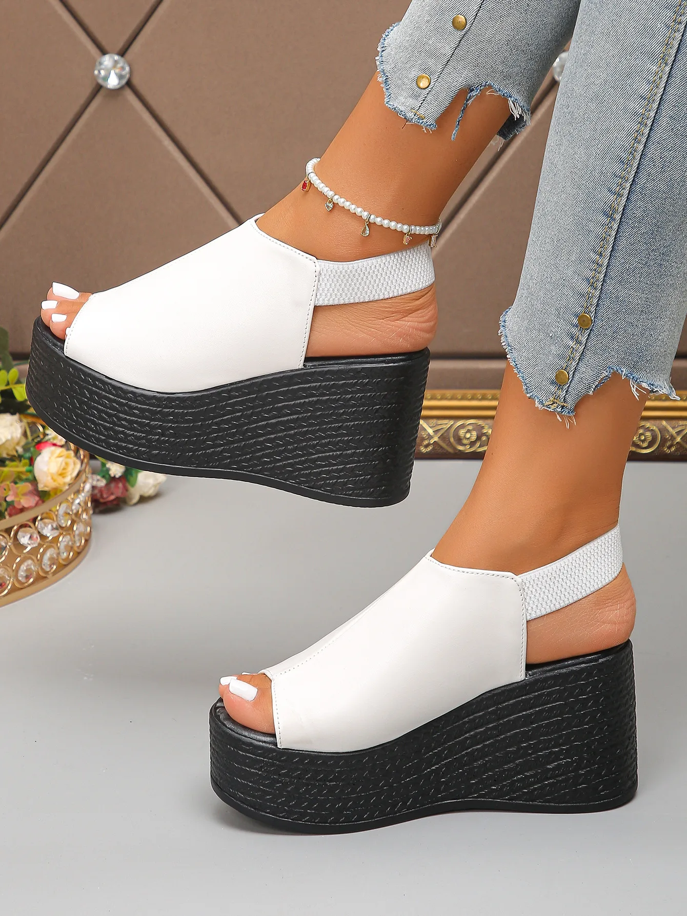Women Sandals High Quality Summer Leather Wedge Sandals Women New Platform High Heels Shoes Sexy Open Toe Elegant Sandals