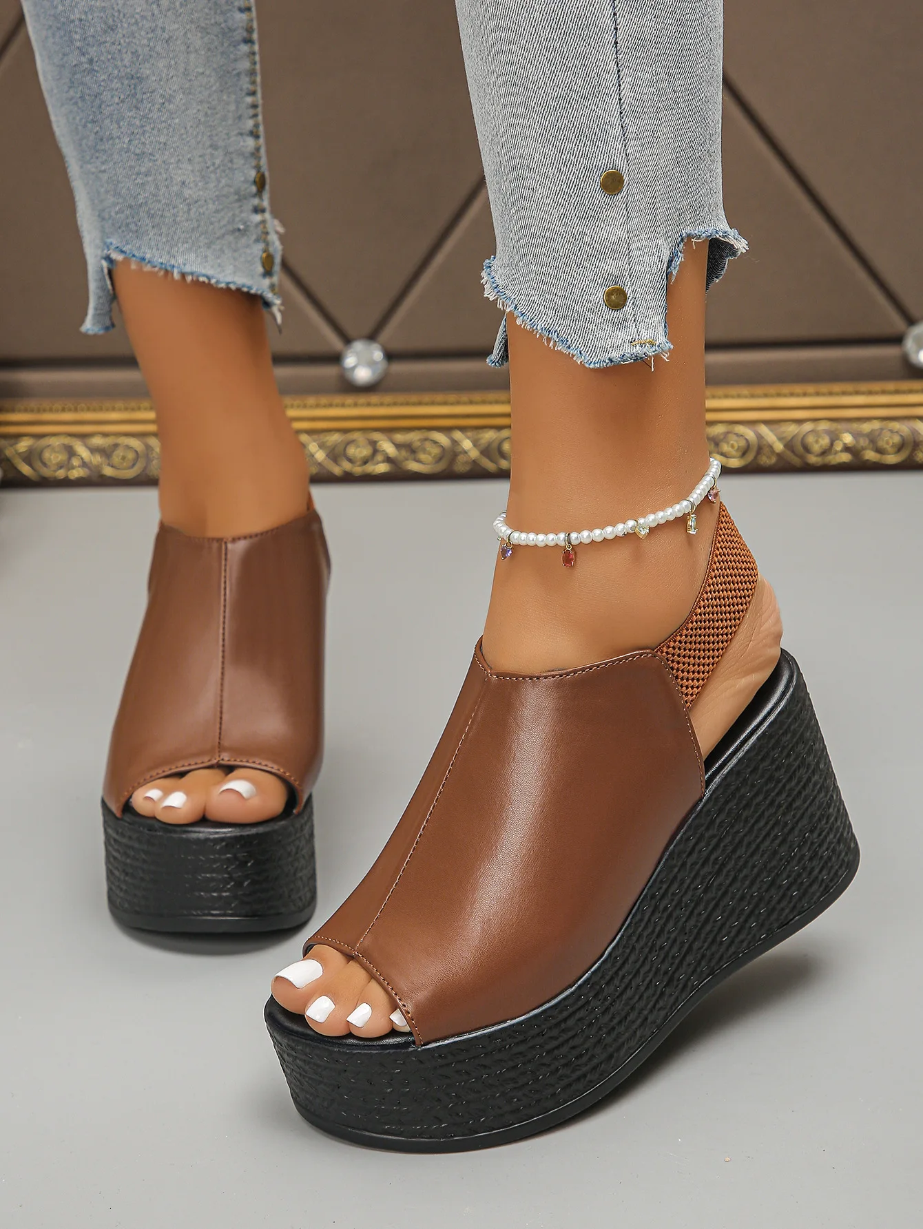 Women Sandals High Quality Summer Leather Wedge Sandals Women New Platform High Heels Shoes Sexy Open Toe Elegant Sandals