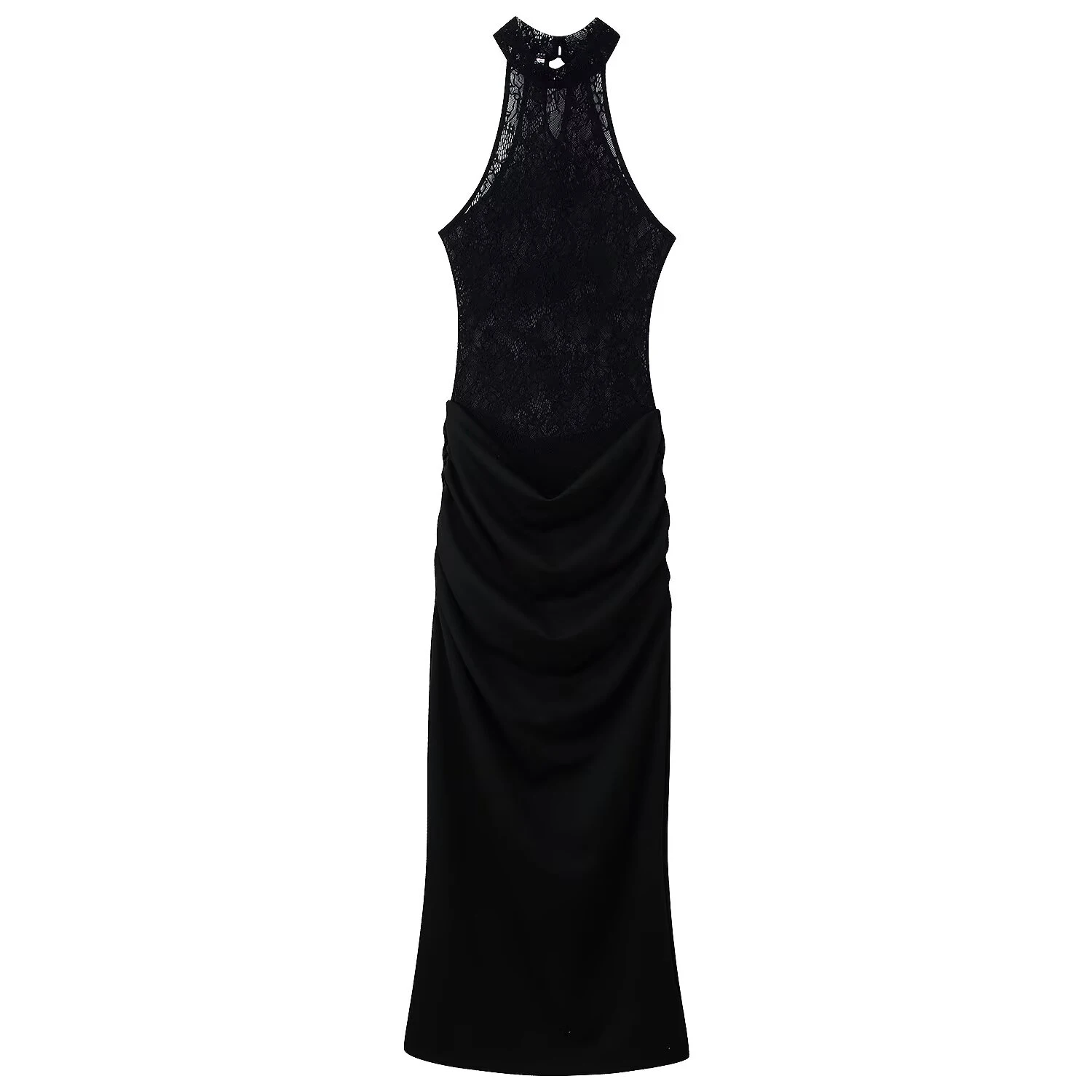 Women's 2026 new spring outfit European and American style fashionable casual hanging neck lace patchwork knitted long dress