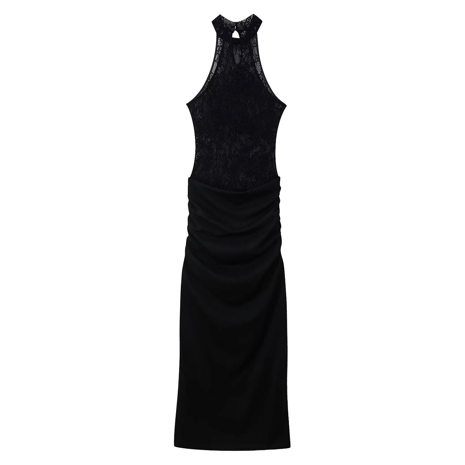 Women's 2026 new spring outfit European and American style fashionable casual hanging neck lace patchwork knitted long dress
