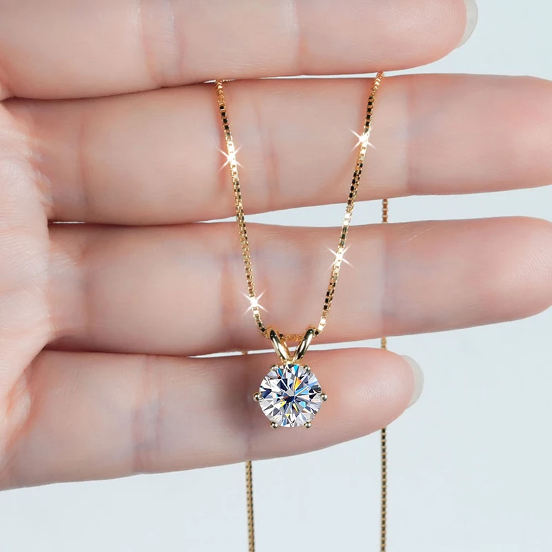 OXTAO 0.5ct–5ct D Moissanite Solitaire Necklace Certified Lab Imitation Diamond Charm Pendant Necklace Jewelry 14K Gold Filled