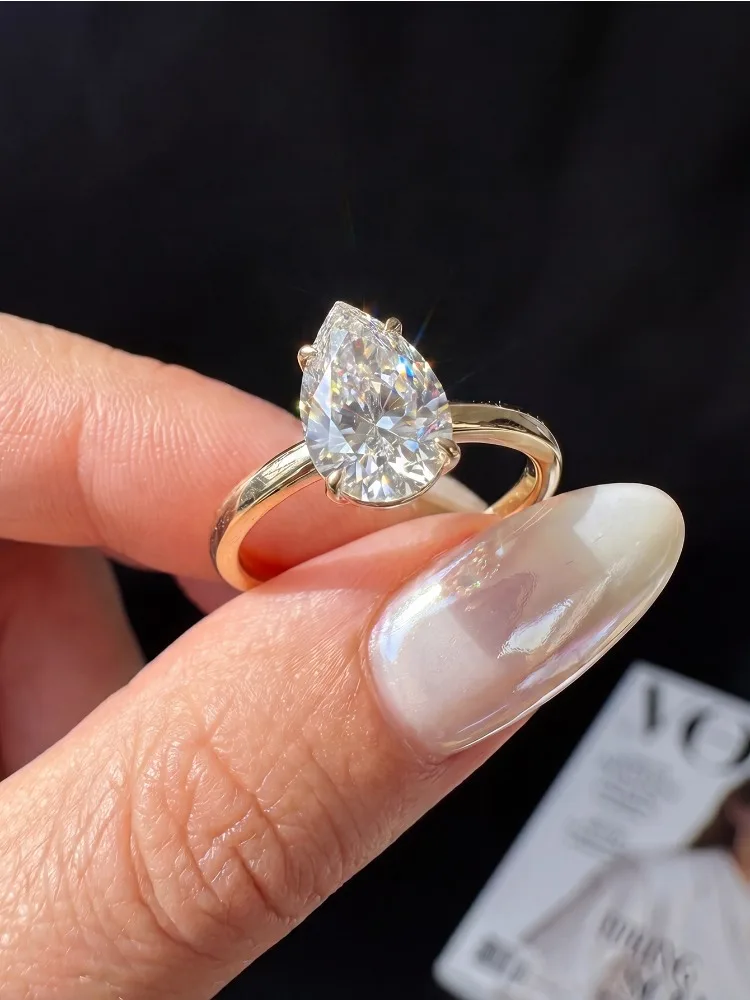 Luxury 1CT Certified Moissanite Diamond Luxury WaterDrop Engagement Ring For Women Wedding High Quality Jewelry