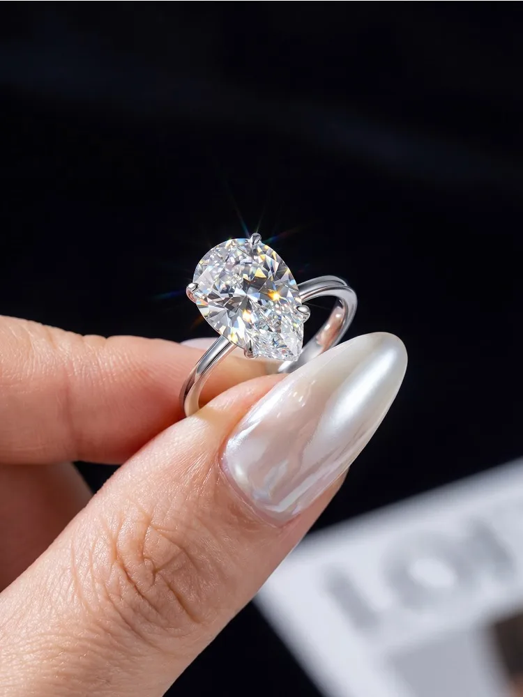 Luxury 1CT Certified Moissanite Diamond Luxury WaterDrop Engagement Ring For Women Wedding High Quality Jewelry