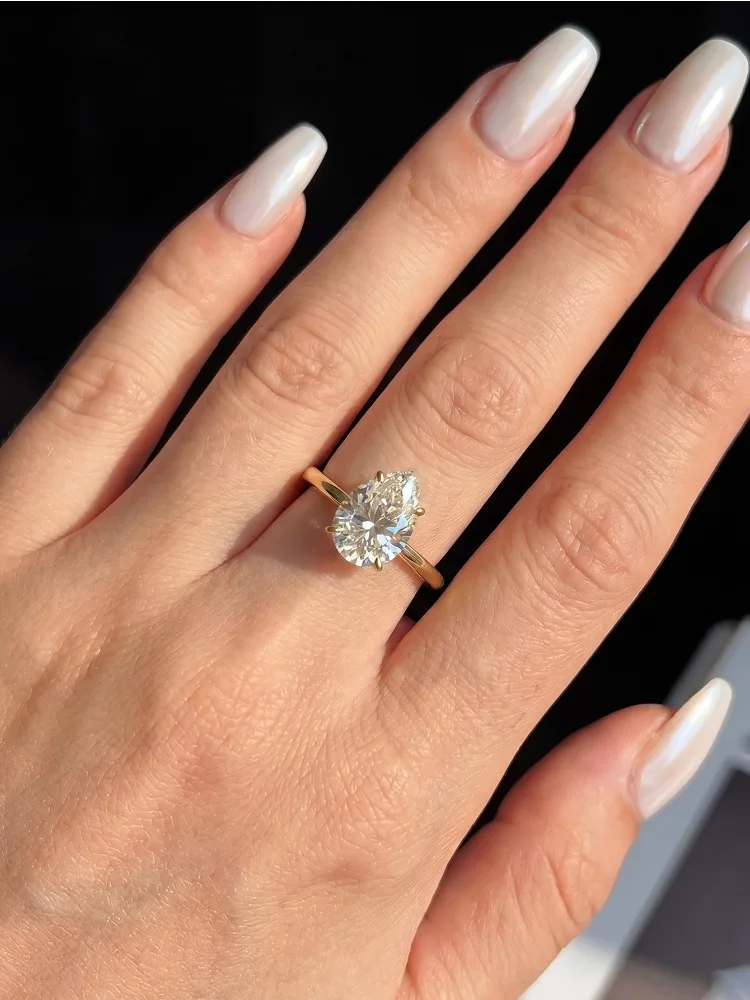 Luxury 1CT Certified Moissanite Diamond Luxury WaterDrop Engagement Ring For Women Wedding High Quality Jewelry