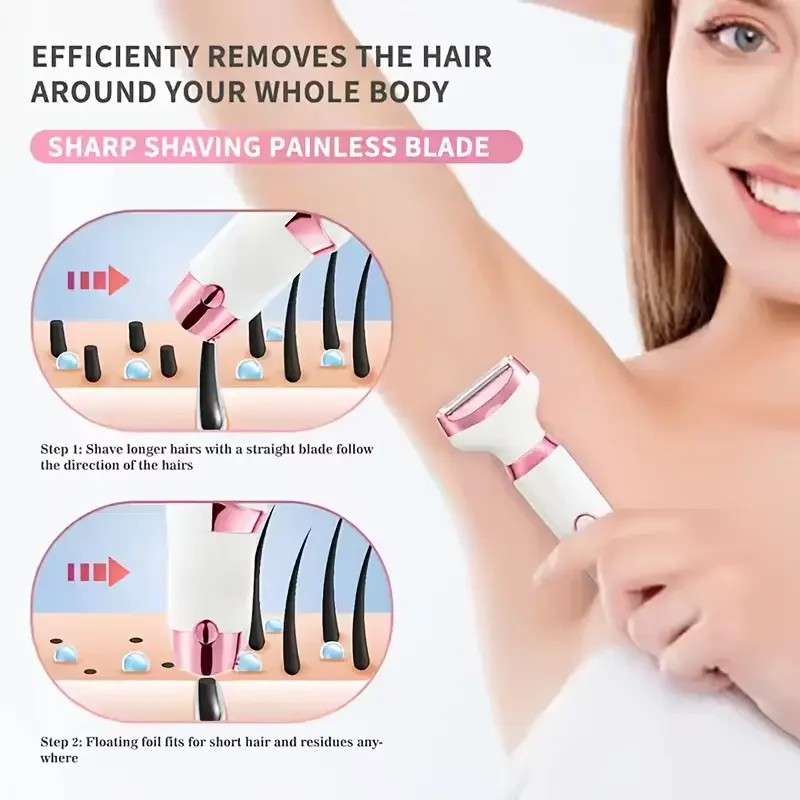 HOMEFISH 4 in 1 Electric Razor for Shaver Lady Shaver Body for Armpit Bikini Arm Leg Face Mustache Portable Painless
