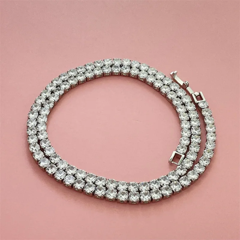 925 Sterling Silver 4MM Tennis Chain Necklace for Women, Iced Out Cubic Zirconia Choker, Luxury Wedding Party Jewelry Gift