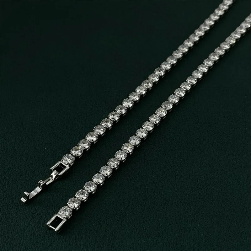 925 Sterling Silver 4MM Tennis Chain Necklace for Women, Iced Out Cubic Zirconia Choker, Luxury Wedding Party Jewelry Gift