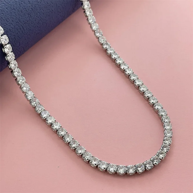 925 Sterling Silver 4MM Tennis Chain Necklace for Women, Iced Out Cubic Zirconia Choker, Luxury Wedding Party Jewelry Gift