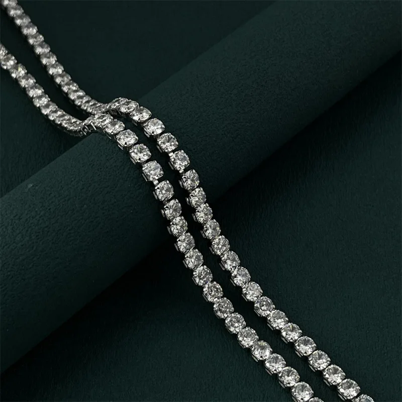 925 Sterling Silver 4MM Tennis Chain Necklace for Women, Iced Out Cubic Zirconia Choker, Luxury Wedding Party Jewelry Gift
