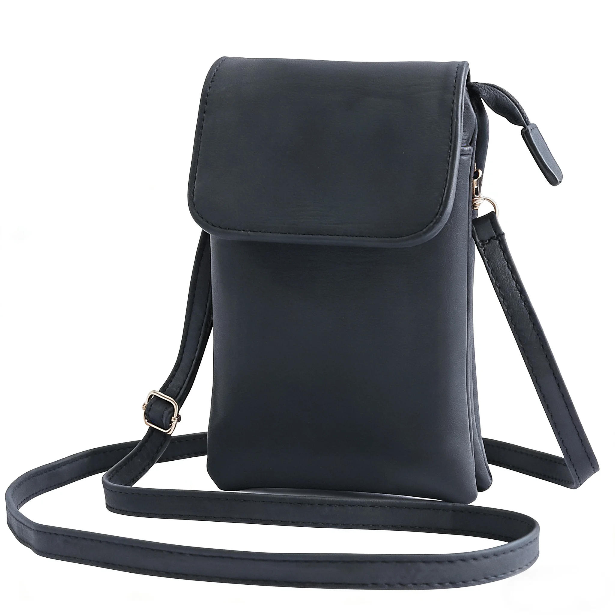 Women Leather Crossbody Phone Bag Small Shoulder Bag Double Zipper Wallet Multi Pocket Card Holder Mini Messenger Bag