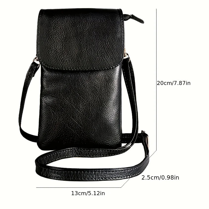 Women Leather Crossbody Phone Bag Small Shoulder Bag Double Zipper Wallet Multi Pocket Card Holder Mini Messenger Bag