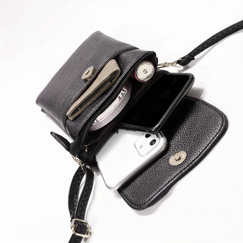 Women Leather Crossbody Phone Bag Small Shoulder Bag Double Zipper Wallet Multi Pocket Card Holder Mini Messenger Bag