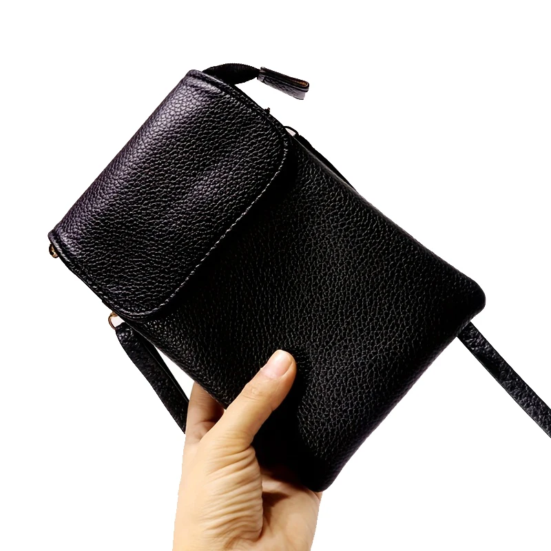 Women Leather Crossbody Phone Bag Small Shoulder Bag Double Zipper Wallet Multi Pocket Card Holder Mini Messenger Bag