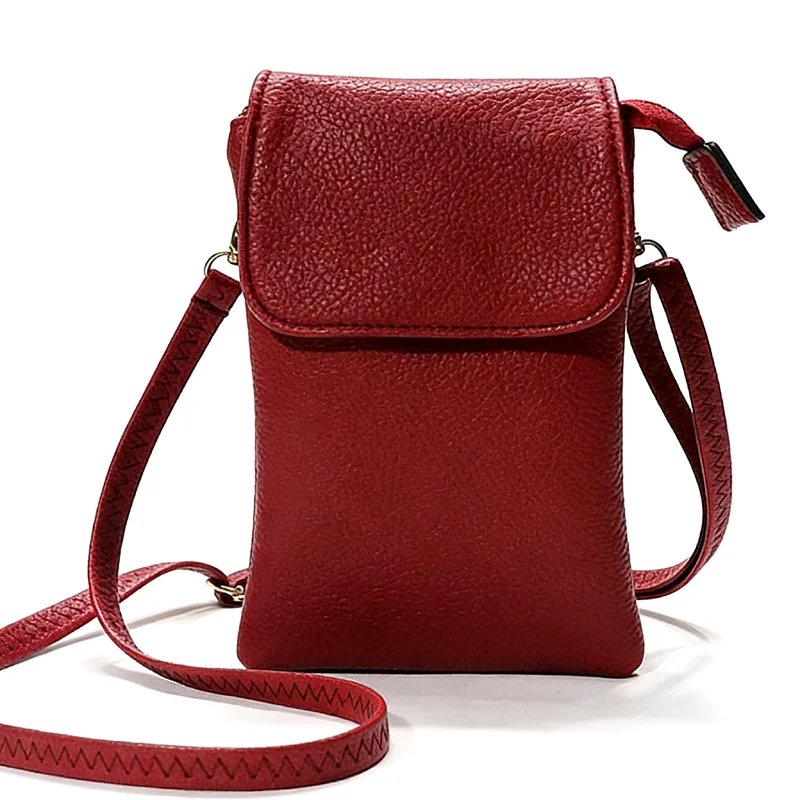 Women Leather Crossbody Phone Bag Small Shoulder Bag Double Zipper Wallet Multi Pocket Card Holder Mini Messenger Bag