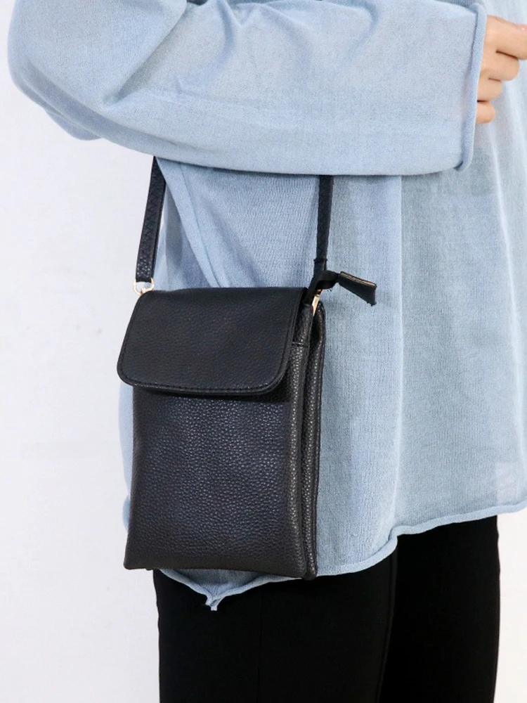 Women Leather Crossbody Phone Bag Small Shoulder Bag Double Zipper Wallet Multi Pocket Card Holder Mini Messenger Bag