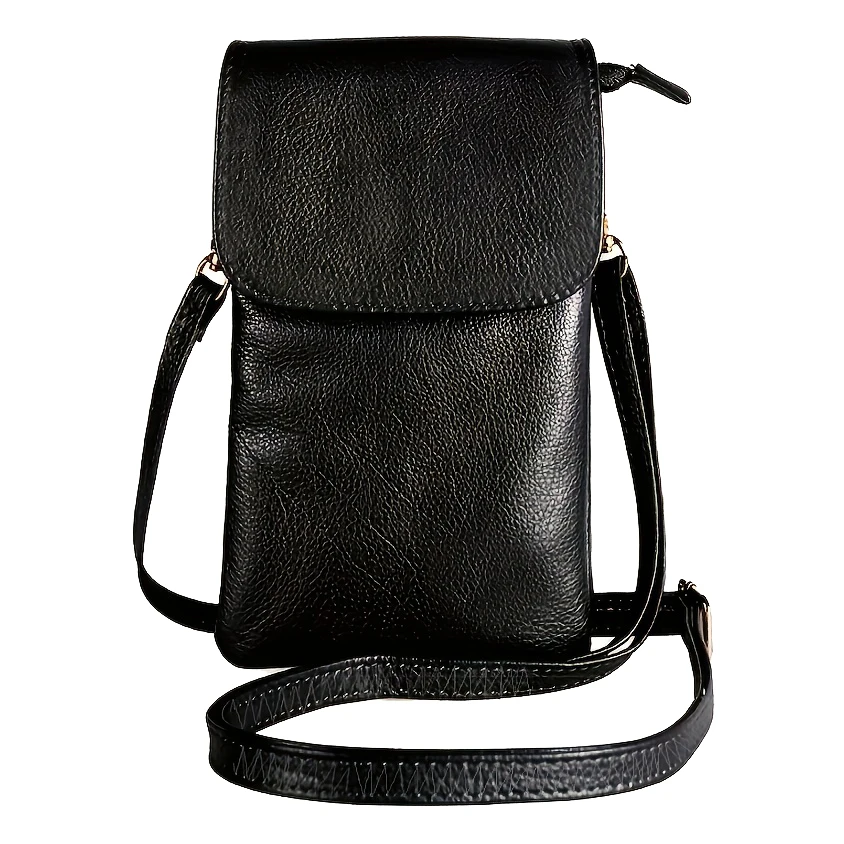 Women Leather Crossbody Phone Bag Small Shoulder Bag Double Zipper Wallet Multi Pocket Card Holder Mini Messenger Bag