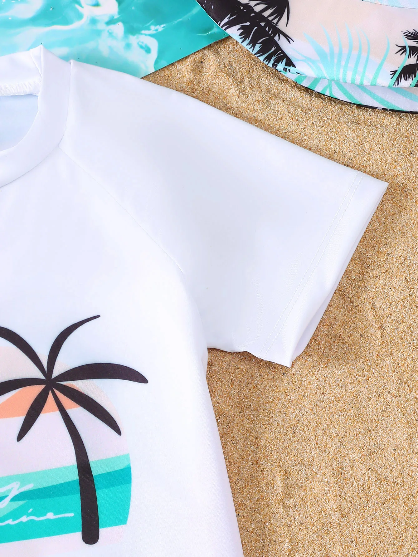 Baby Boys Summer Casual Short Sleeve Shorts Swimsuit Set with Hat Toddler Swimwear Ensemble