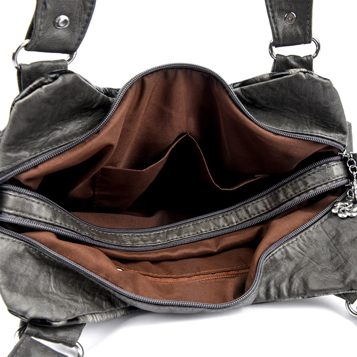 Retro Punk Women Crossbody Bag Metal Chain Multi Pocket Large Capacity PU Adjustable Strap Shoulder Bag for Commute Shopping
