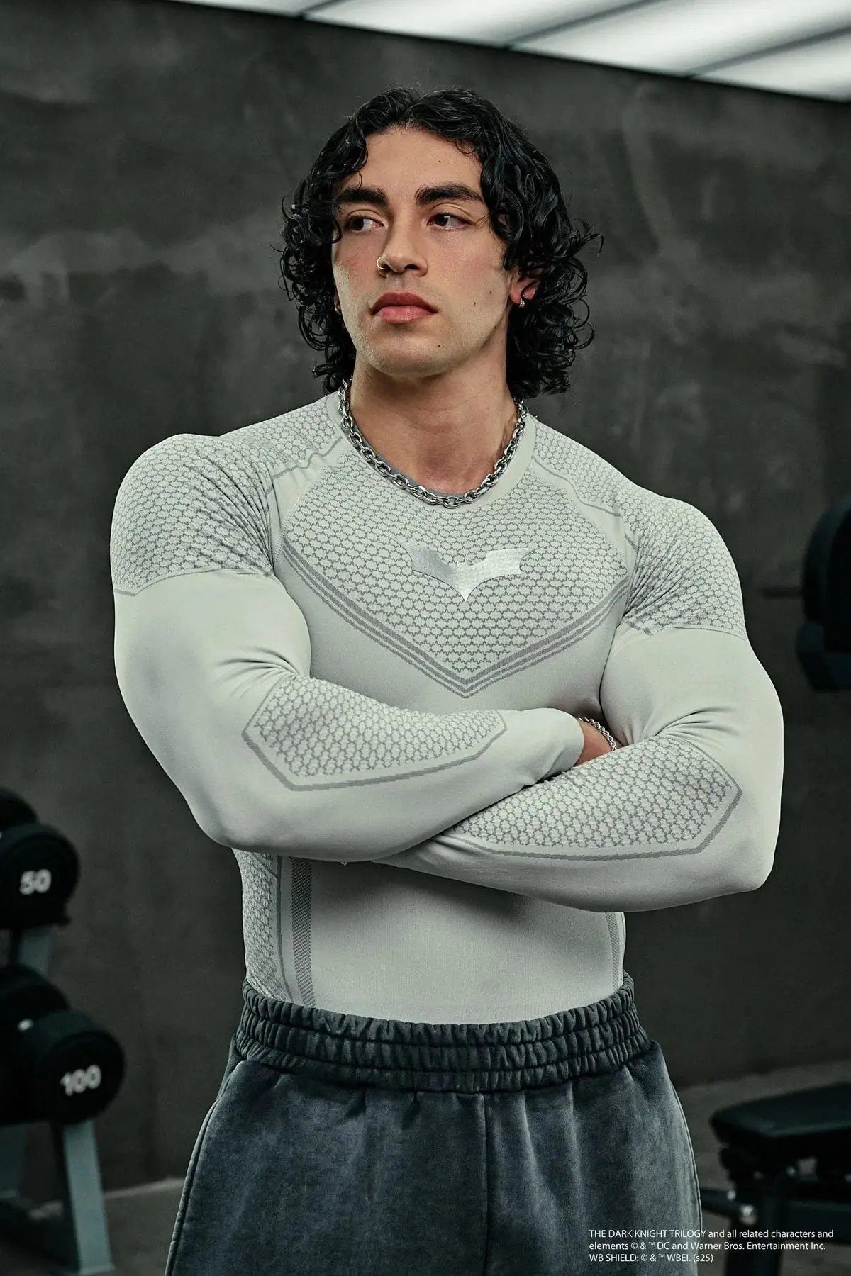 Men's Compression Long Sleeve Shirt Superhero Bat Print Workout Tops Breathable Quick Dry Athletic Base Layer for Gym Running Tr