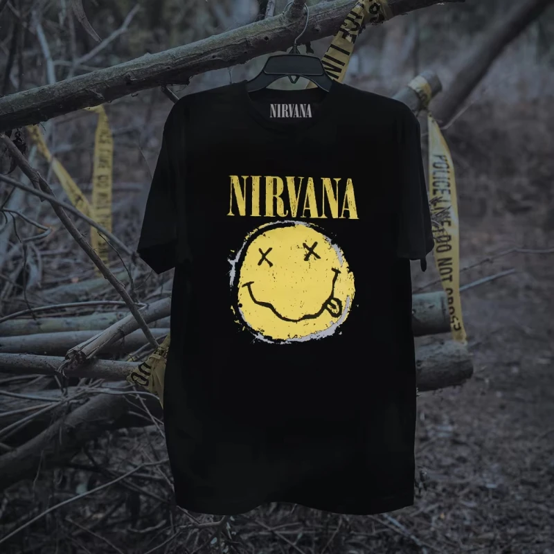 2026 New Men's Short Sleeve Summer Punk Style Pure Color Loose Fit Casual Breathable T-Shirt Classic Nirvana Band Retro