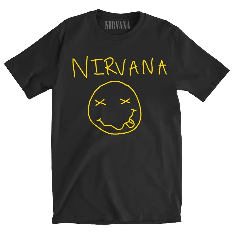 2026 New Men's Short Sleeve Summer Punk Style Pure Color Loose Fit Casual Breathable T-Shirt Classic Nirvana Band Retro
